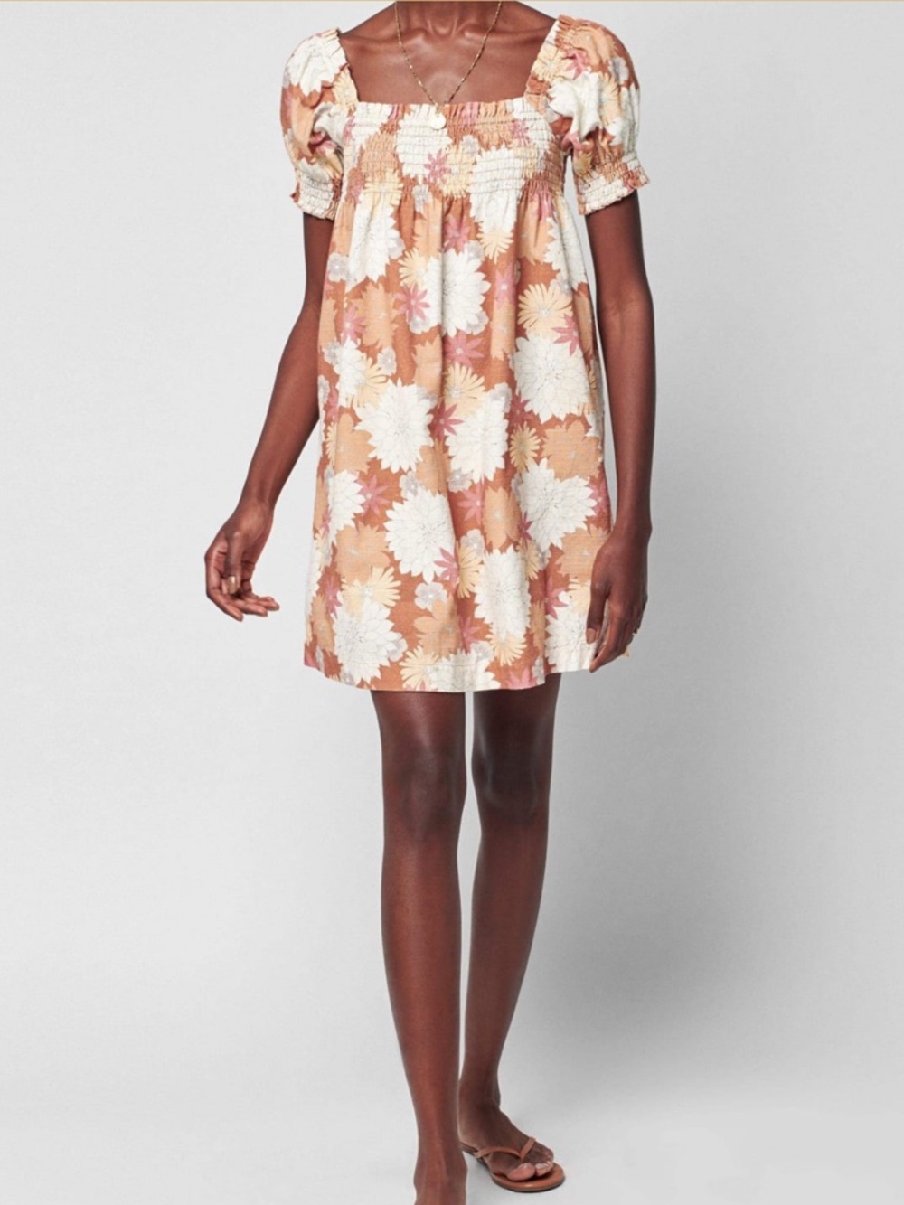 Faherty Ramona Pink Floral Mini Dress Puffer Sleeves Size S